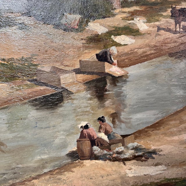 Blue A. Pulido García, Washerwomen of the Manzanares, 1890s, Oil on Canvas For Sale - Image 8 of 18