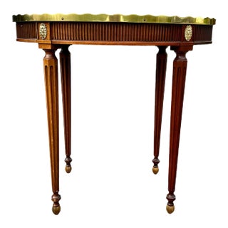 Baker Mahogany Oval Side Table With Shaped Brass Gallery For Sale