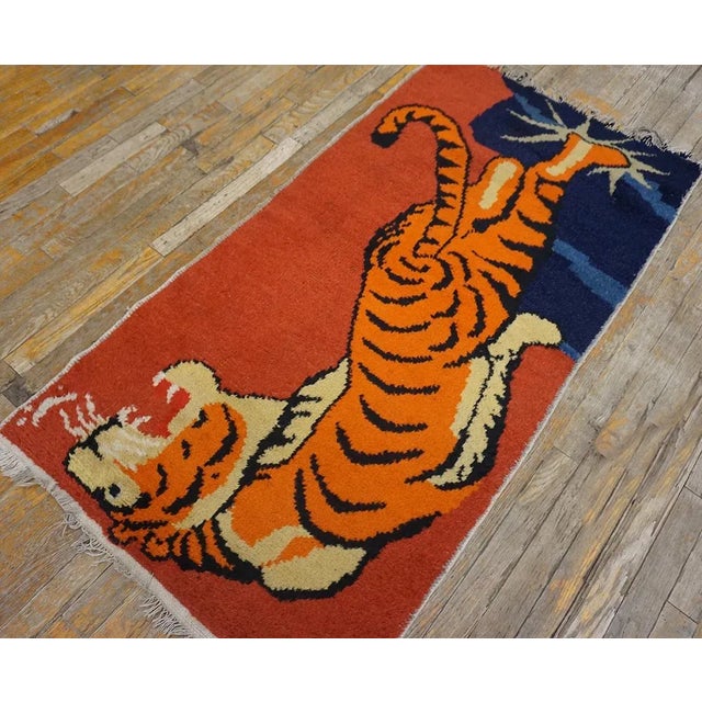1960s Yellow Vintage Chinese Mid Century Modern Tibetan Tiger Design Area Rug For Sale - Image 11 of 15