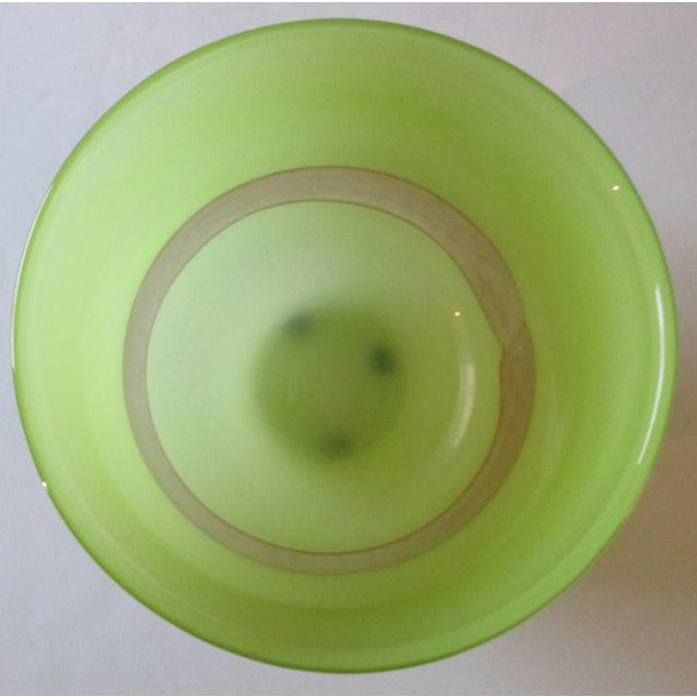 Glass Cyan Design Large Celadon Green With Hand Applied Amber Stripe Vase For Sale - Image 7 of 9