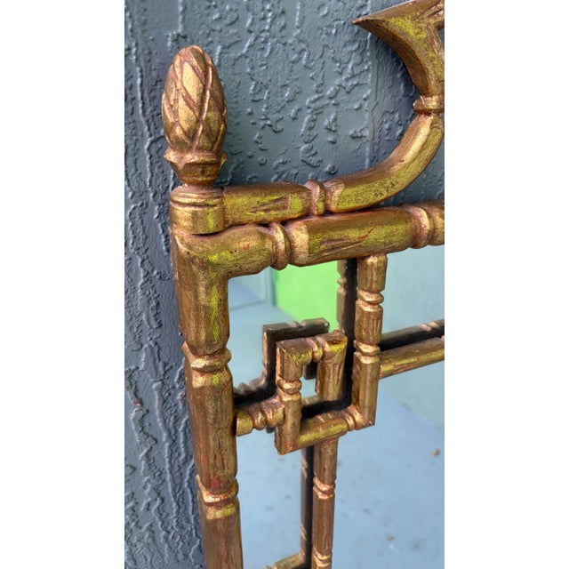 Vintage Solid Gilt Wood Pagoda Greek Key Mirror Mid Century For Sale In Miami - Image 6 of 6