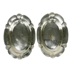 Early 20th C Antique English Art Deco Fan Motif Oval Silverplate Serving Bowls - A Pair.