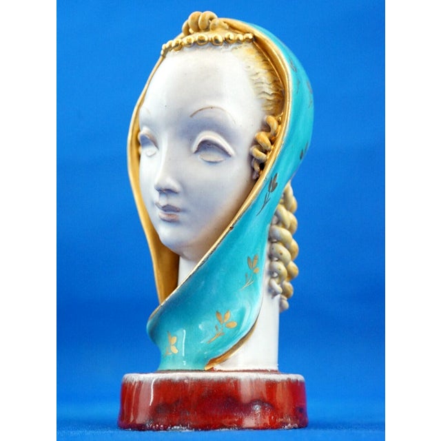 Turquoise Majolica Ceramic Bust Sculpture of Madonna by Eugenio Pattarino, Italy, 1920s-1940s For Sale - Image 8 of 18