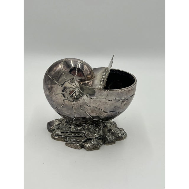 Antique English Nautilus Shell Form Silver Plated Spoon Warmer For Sale - Image 4 of 6