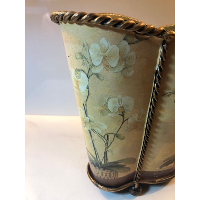 Vintage Tole Orchid Wastebasket With Scalloped Edge For Sale - Image 9 of 10