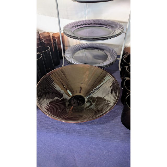 Stunning set of vintage glassware Includes: (8) Dinner/Salad Plates (1) Large Footed Serving Bowl (8) Crystal Wine Glasses...