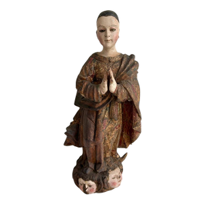 19th Century 26" Tall Portugese Virgin Mary Carved Statue