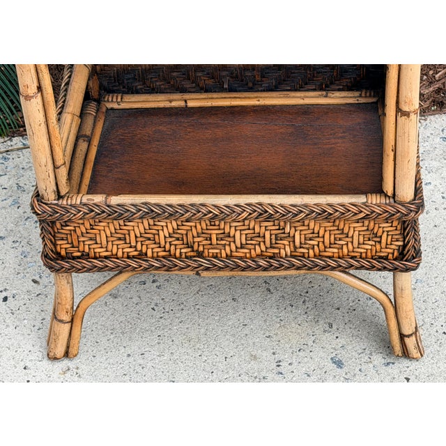 Vintage Bamboo Wicker Rattan 2-Tier Table Stand Occasional Table For Sale In Savannah - Image 6 of 12