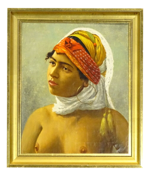 Luis Anglada Pinto, Nude Young Oriental Woman, 1920s, Oil Painting on Canvas, Framed