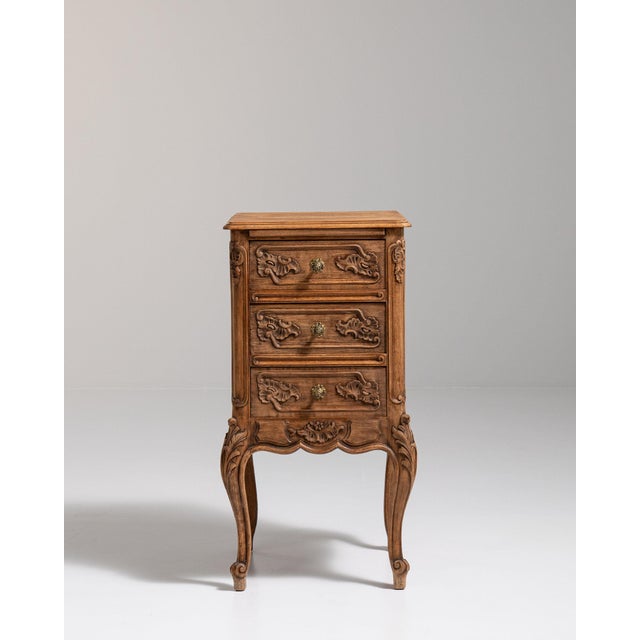 Wood 19th Century France Golden Oak Carved Oak Petite Commode For Sale - Image 7 of 11