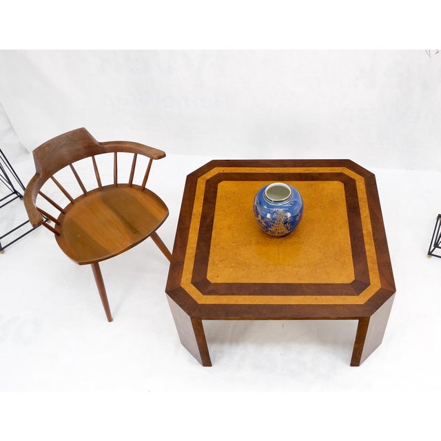 Burl walnut birdseye maple two tone square cut corner coffee center table MINT!.
