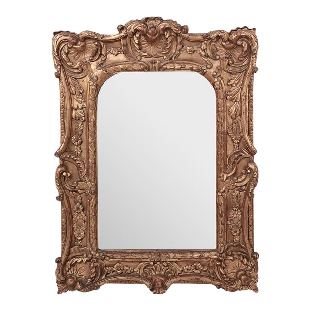 Vintage Neoclassical Hand-Carved Gold Wooden Wall Mirror For Sale