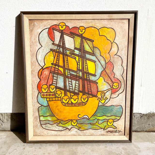 Mid Century Modern Framed Acrylic Painting By Oregon Artist Robert Mulder Signed Light wear. Original mat and frame....