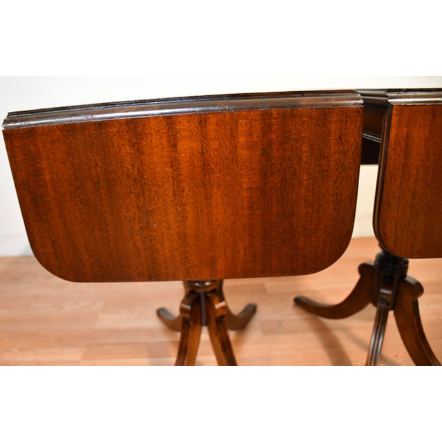 Pair of 1950s English Regency Style Mahogany Pembroke Drop-Leaf Accent Tables For Sale - Image 12 of 14