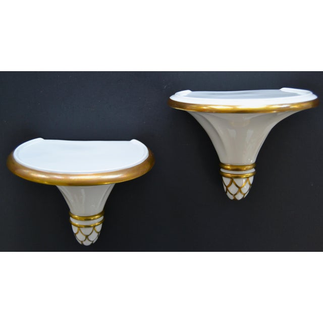 Pair of 1940s Hutschenreuther Selb Bavaria Gilt Porcelain Corbel Wall Brackets, Germany For Sale - Image 12 of 12