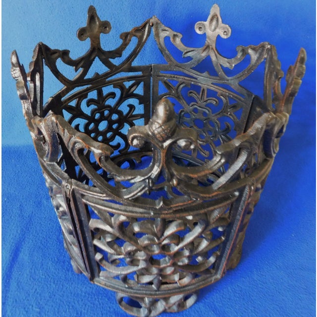 Metal Heavy Ornate Black Cast Iron Acorn Finial Footed Outdoor Garden Planter For Sale - Image 7 of 10