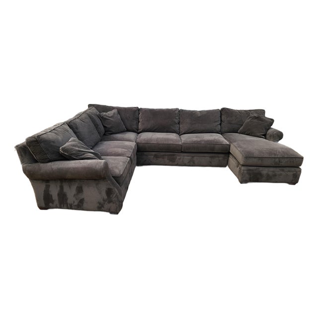 Four-Piece Forest Green Corduroy Sectional Sofa Attributed to Arhaus For Sale