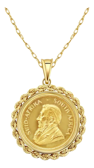 1/2OZ Fine Gold South African Krugerrand Coin Necklace with Rope Bezel 16"