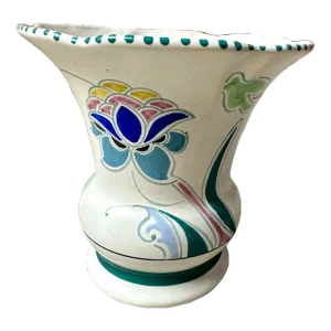 1930s Art Deco Honiton Devon Pottery Hand Painted Floral Motif Vase “Monkfom” Made in England