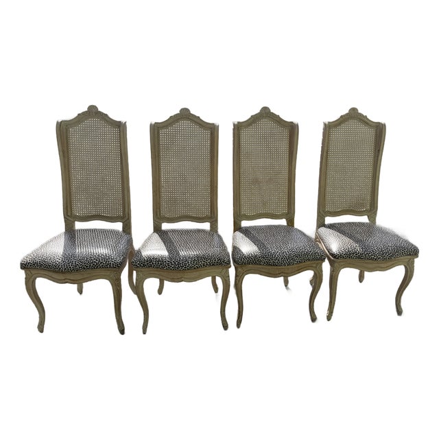 Mid 20th Century Louis XV Style Dining Chairs Featuring Cane Backs Set of 4 For Sale