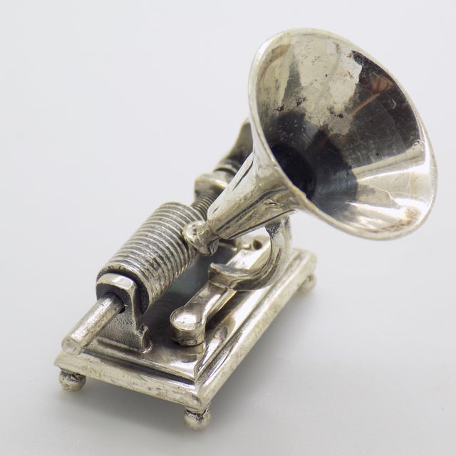 Vintage Italian Handmade Genuine Sterling Silver 925 Gramophone Figurine, 1970s For Sale - Image 4 of 13