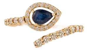 14k Yellow Gold Pear-Shape Blue Sapphire & Diamond Bypass Ring Size 6.5