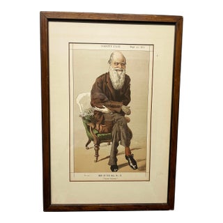 Antique "Vanity Fair"- “Charles Darwin, 1871.illustration, Framed For Sale