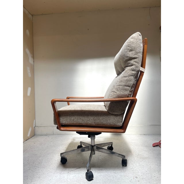Wood Vintage Upholstered and Teak Swivel Armchair Attributed to Arnie Wahl Iversen for Komfort For Sale - Image 7 of 7