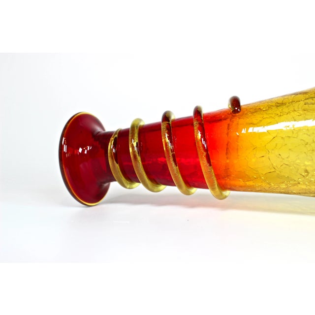 Glass 1960's Handblown Spiral Amberina Crackle Glass Decanter For Sale - Image 7 of 11