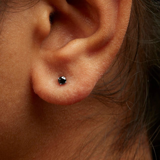 Early 21st Century .925 Sterling Silver 1/4 Cttw Black Diamond Solitaire Stud Earrings For Sale - Image 5 of 6