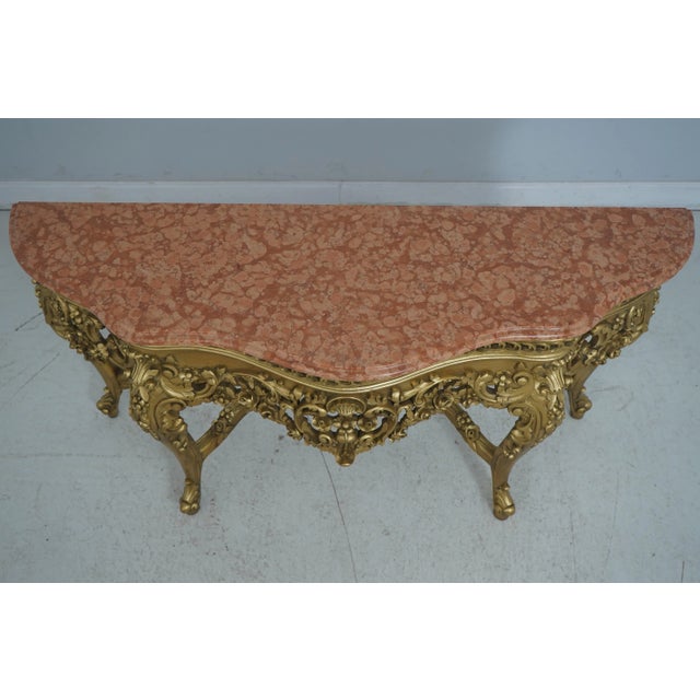 French French Louis XV Style Marble Top Gold Base Console Table For Sale - Image 3 of 12