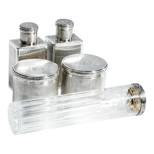 Luxury Collection Art Deco Antique French Sterling Silver Dresser Set Jars Bottles Vanity