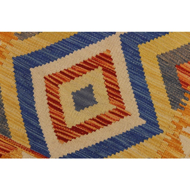 1990s Caucasian Kilim Beige Blue Wool Rug - 3'5" X 6'4" For Sale - Image 5 of 7