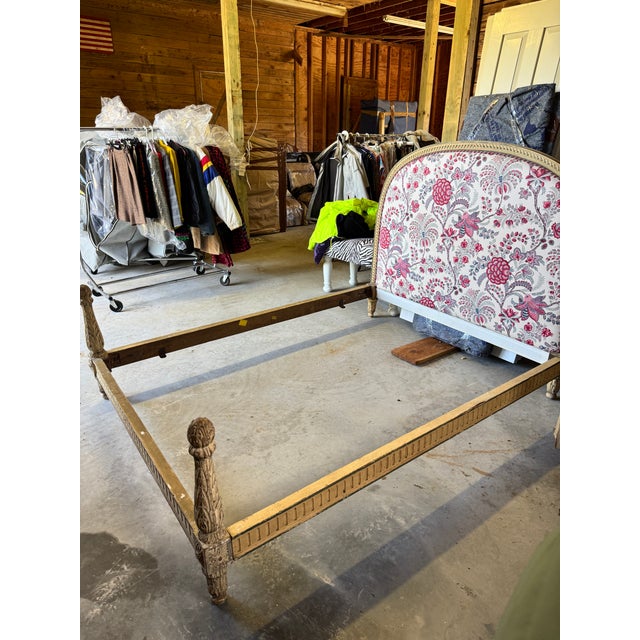 French 19th Century French Louis XVI Style Carved and Painted Full Bed Frame For Sale - Image 3 of 13