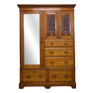 Antique Edwardian Walnut Compact Combination Wardrobe, 1900s For Sale