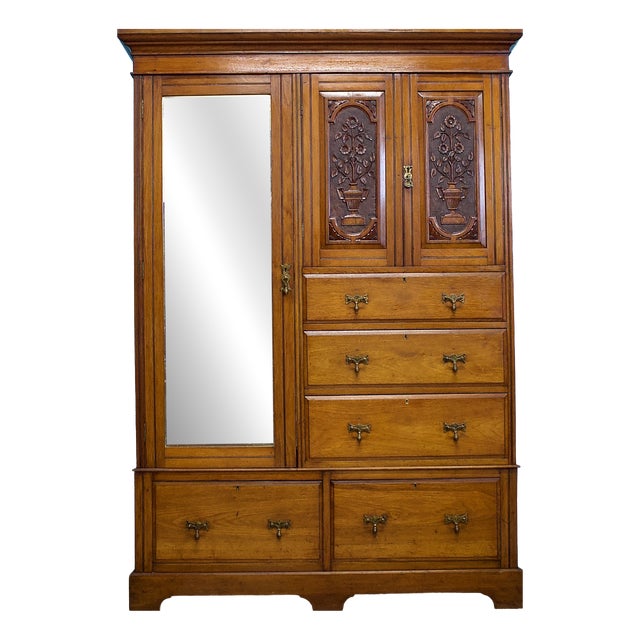 Antique Edwardian Walnut Compact Combination Wardrobe, 1900s For Sale