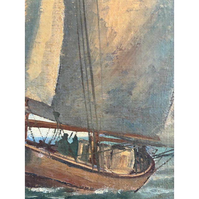 1930s Vintage Signed Sailing Ship Seascape Oil Painting For Sale - Image 5 of 13