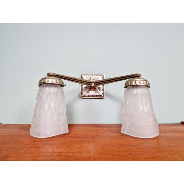 Art Deco Double Wall Light in Nickel-Plated Bronze, 1920s For Sale - Image 14 of 14