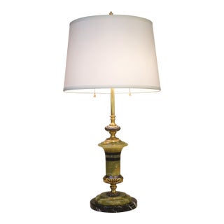 1920s Elaborate French Empire Neoclassic Green Onyx Black Marble Bronze/Brass Table Lamp For Sale