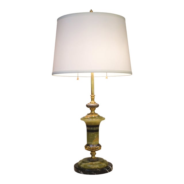 1920s Elaborate French Empire Neoclassic Green Onyx Black Marble Bronze/Brass Table Lamp For Sale