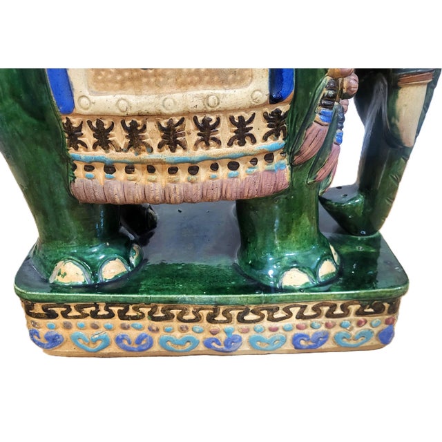 Pair Vintage Chinese Asian Glazed Terracotta Elephant Garden Stool Table Benches For Sale - Image 15 of 18