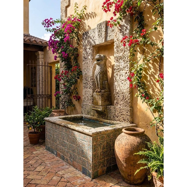 Charcoal Vintage Weathered Cast Stone Lion Wall Fountain For Sale - Image 8 of 12