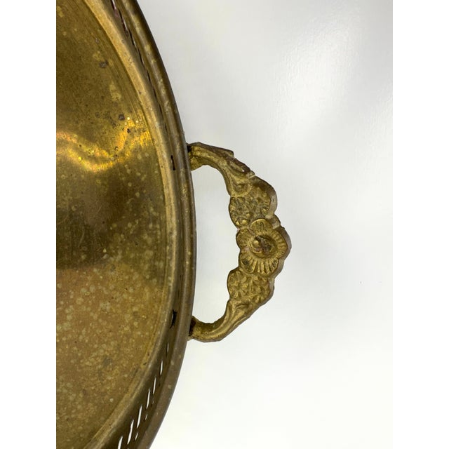 Vintage Brass Gallery Tray With Pierced Rim and Ornate Handles For Sale - Image 4 of 8