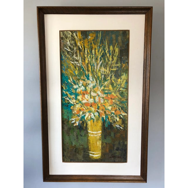 Paint Large Mid Century Floral Oil Painting For Sale - Image 7 of 7