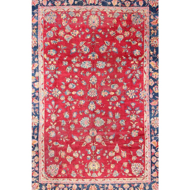 Early 20th Century All-Over Floral Design Antique Indian Rug in Red and Blue Tones For Sale - Image 5 of 13