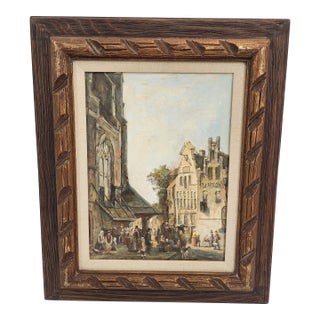 Antique "Town & Street" Original Oil by Beck Framed For Sale