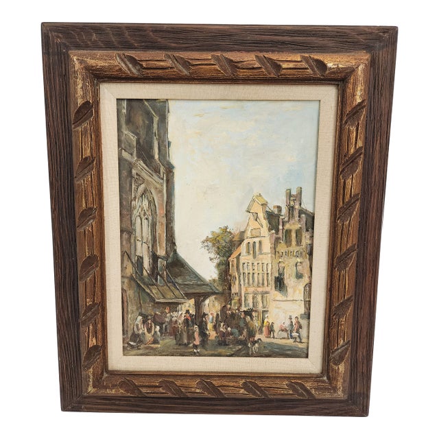 Antique "Town & Street" Original Oil by Beck Framed For Sale