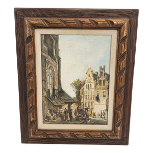 Antique "Town & Street" Original Oil by Beck Framed