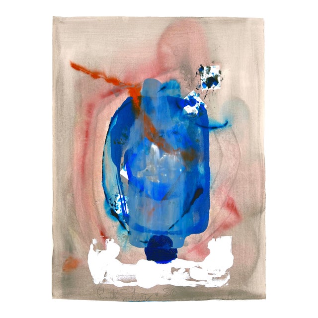 "A New Idea" in Blue - Figural Abstract Composition in Acrylic on Paper by Ricardo De Silva For Sale