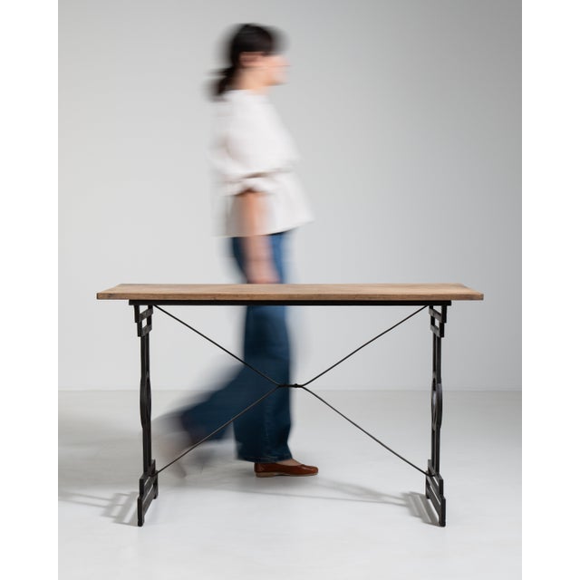 Metal Cast Iron Bistro Table with Oak Top, Antique, France, 20th Century For Sale - Image 7 of 17